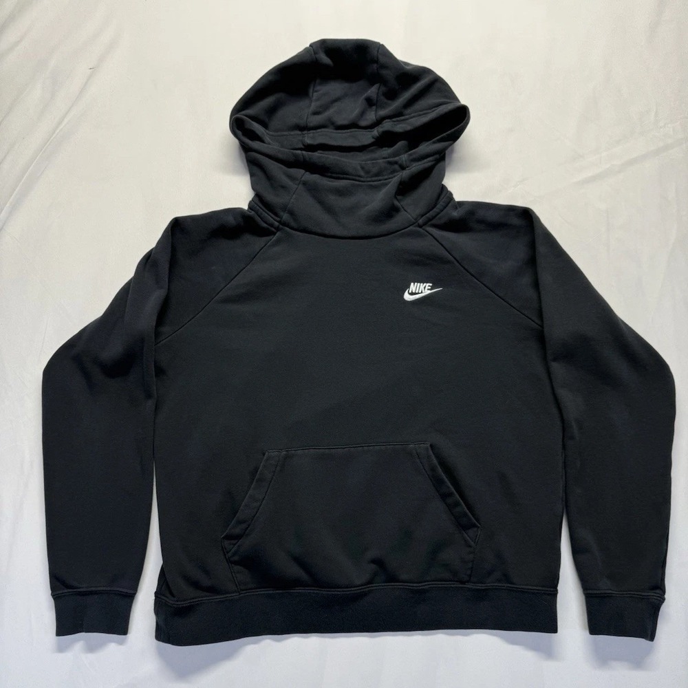 Nike Cowl Neck Hoodie Men's Medium Black Embroidered Logo Pullover Casual Y2K